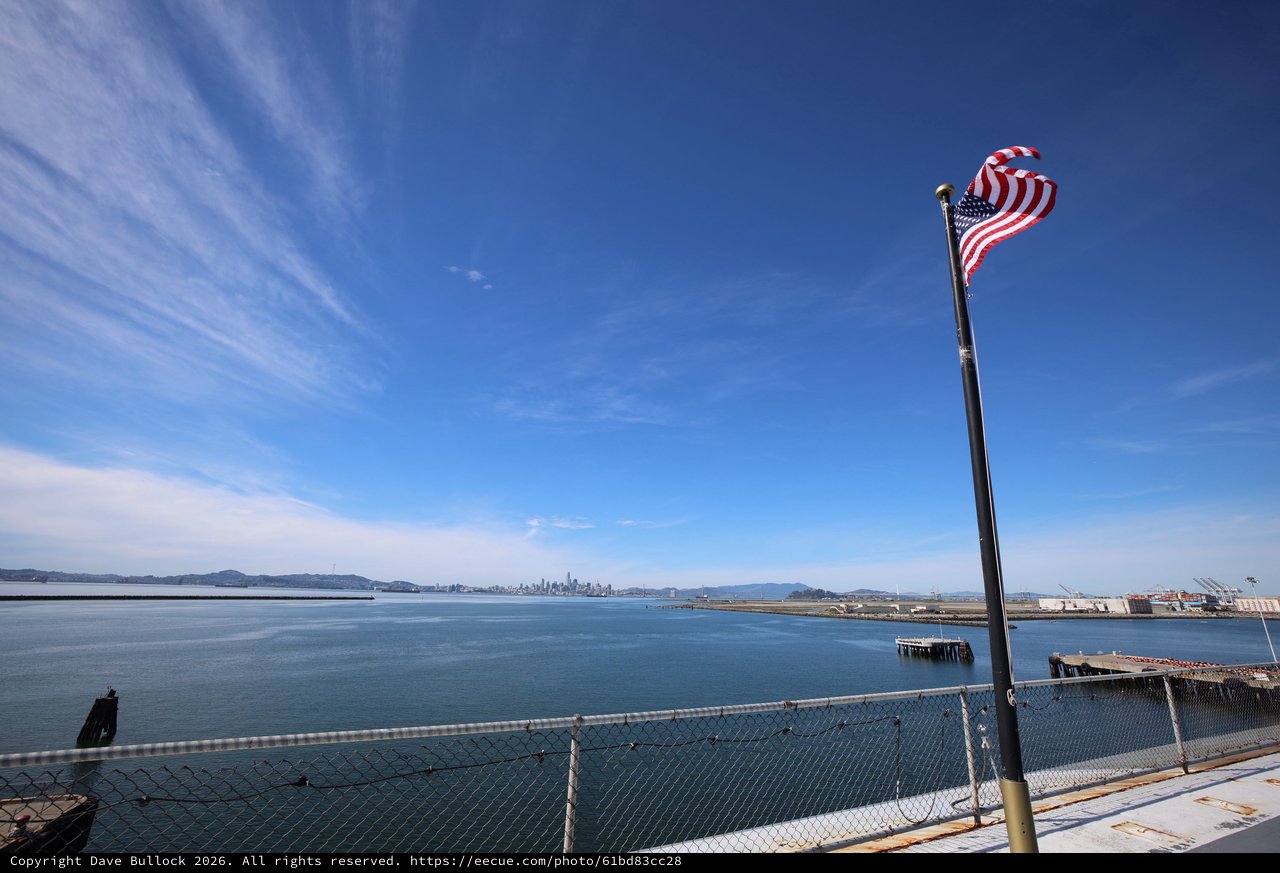 American Flag Flying Over San Francisco Bay View