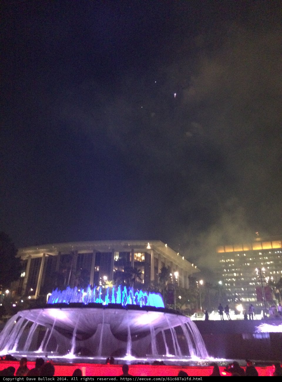 Fireworks Illuminate Fountain and Skyscrapers in Los Angeles