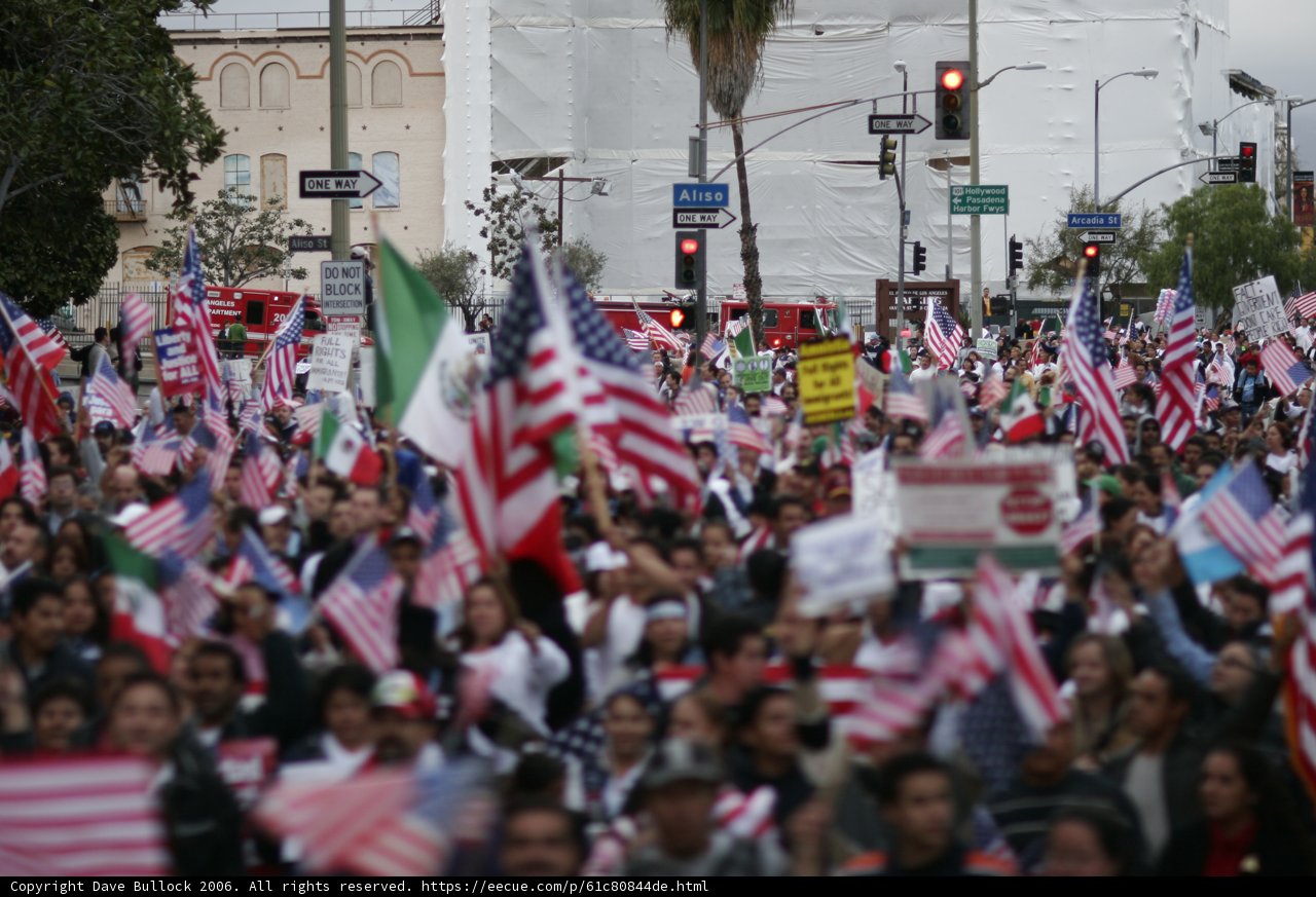 Patriotic Crowd with American Flags