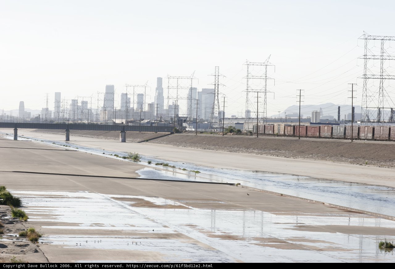 Urban River with Power Lines