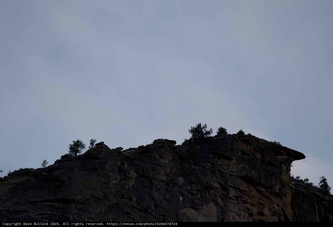 Dramatic Rocky Cliff Silhouette at Dusk in Yosemite