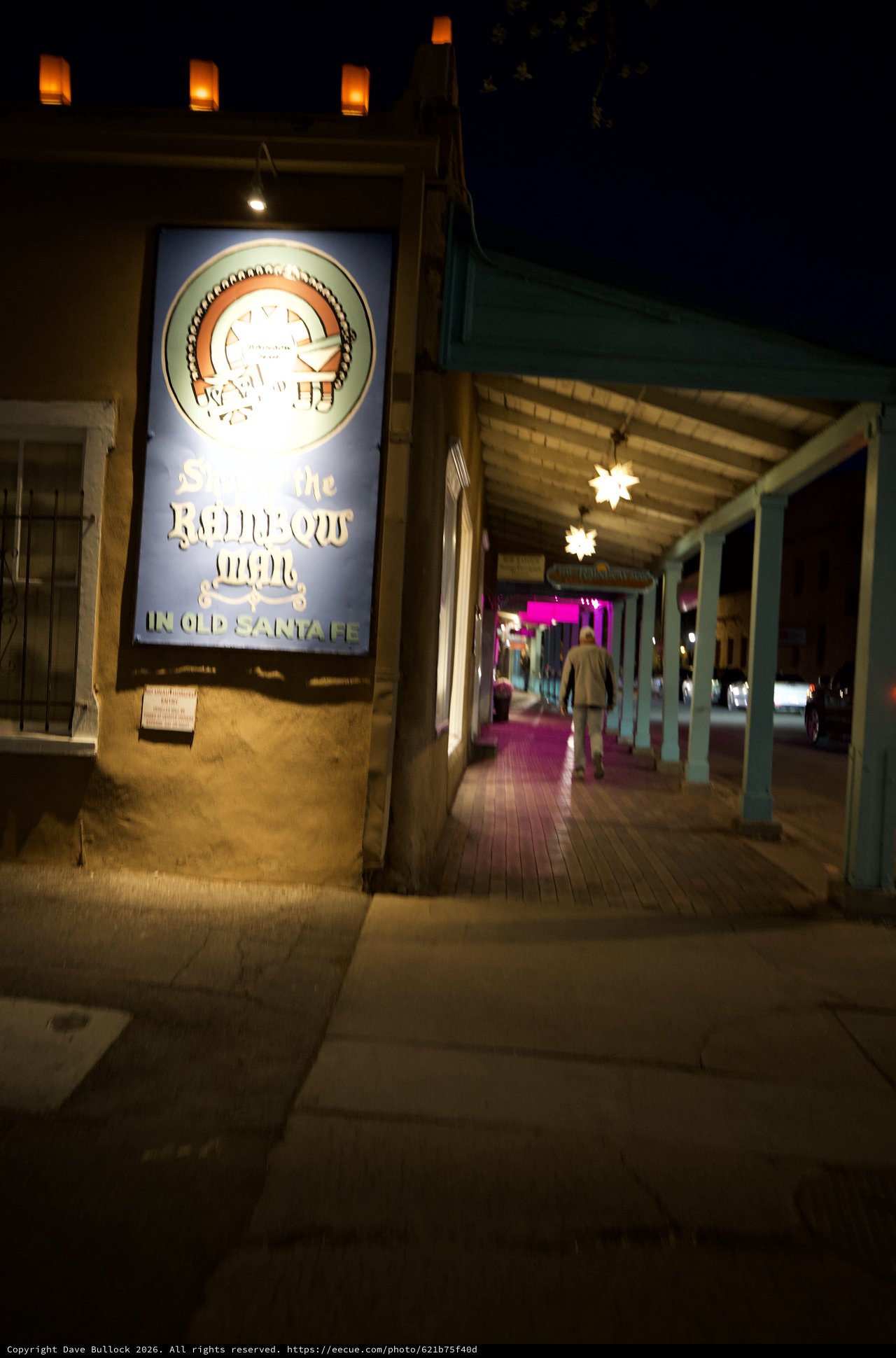Night Scene at The Rainbow Man in Old Santa Fe
