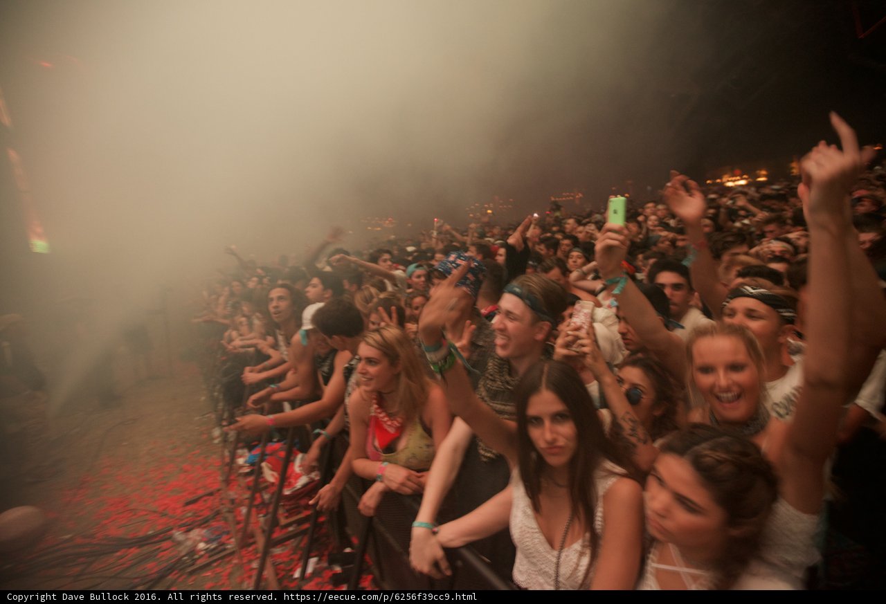 Smoke-Filled Concert Crowd