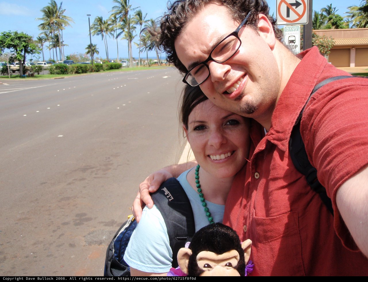 Couple Selfie with Monkey Plush in Hawaii