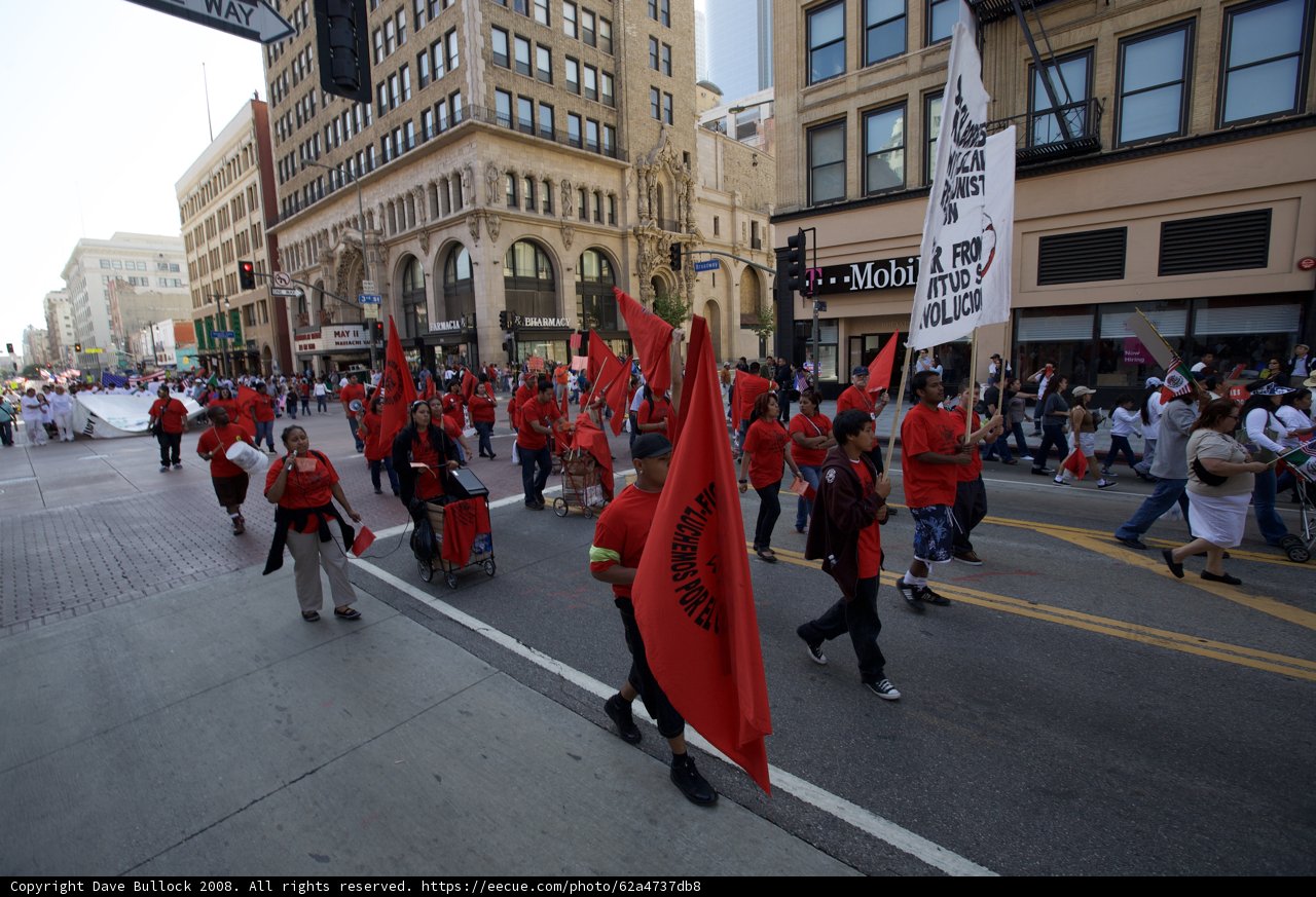 May Day March with Red Flags