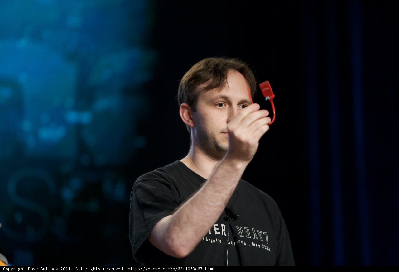 Red Object in the Hands of a Man