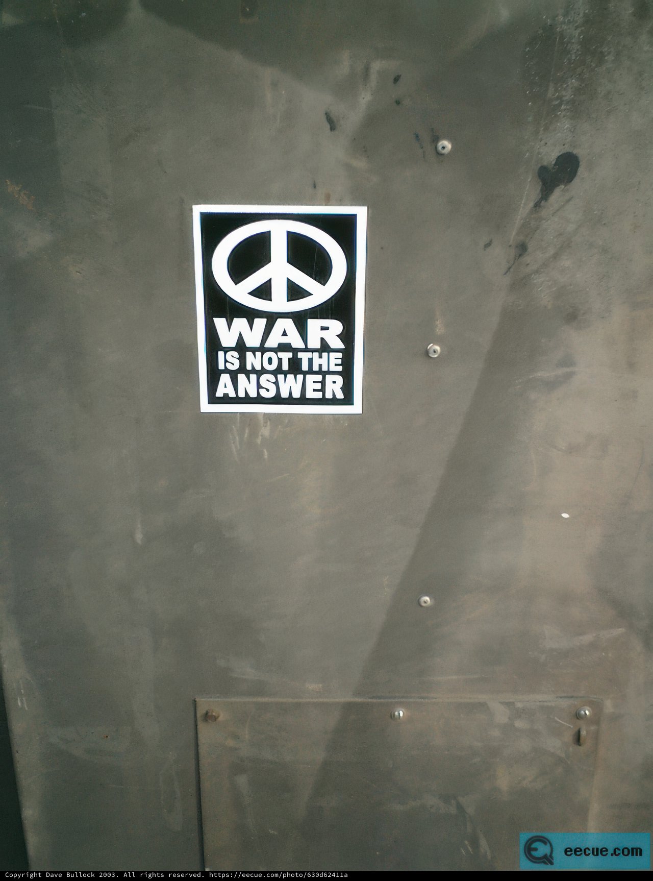 Anti-War Sticker on Display