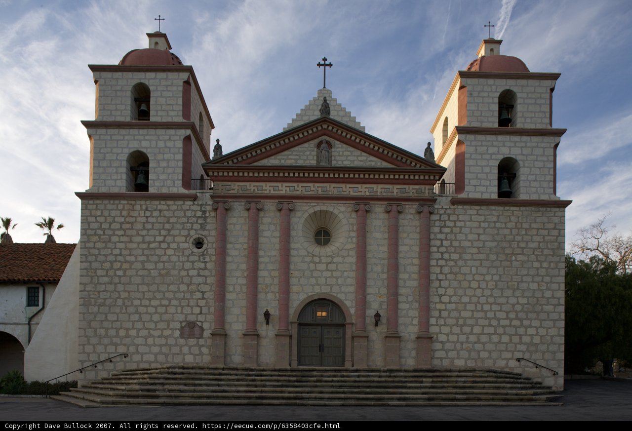 Santa Barbara Mission with Bell Tower and Spire