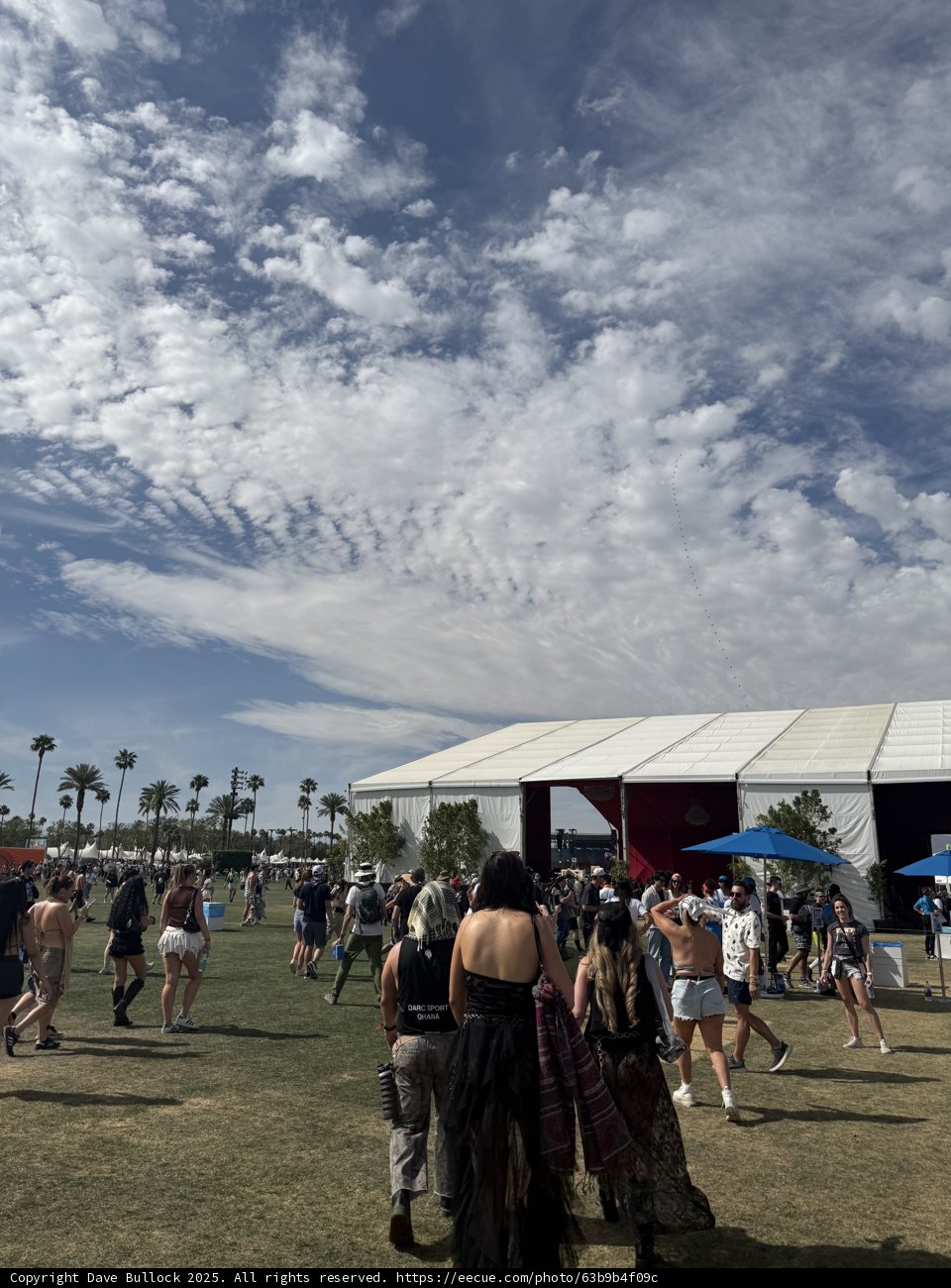 **Vibrant Crowd Under Cloudy Skies**