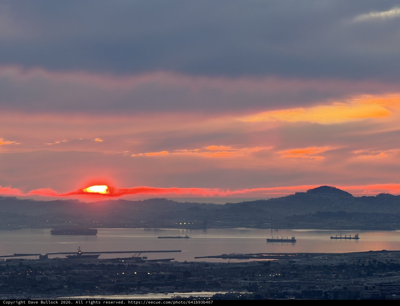 Sunset Over San Francisco Bay with Cargo Ships