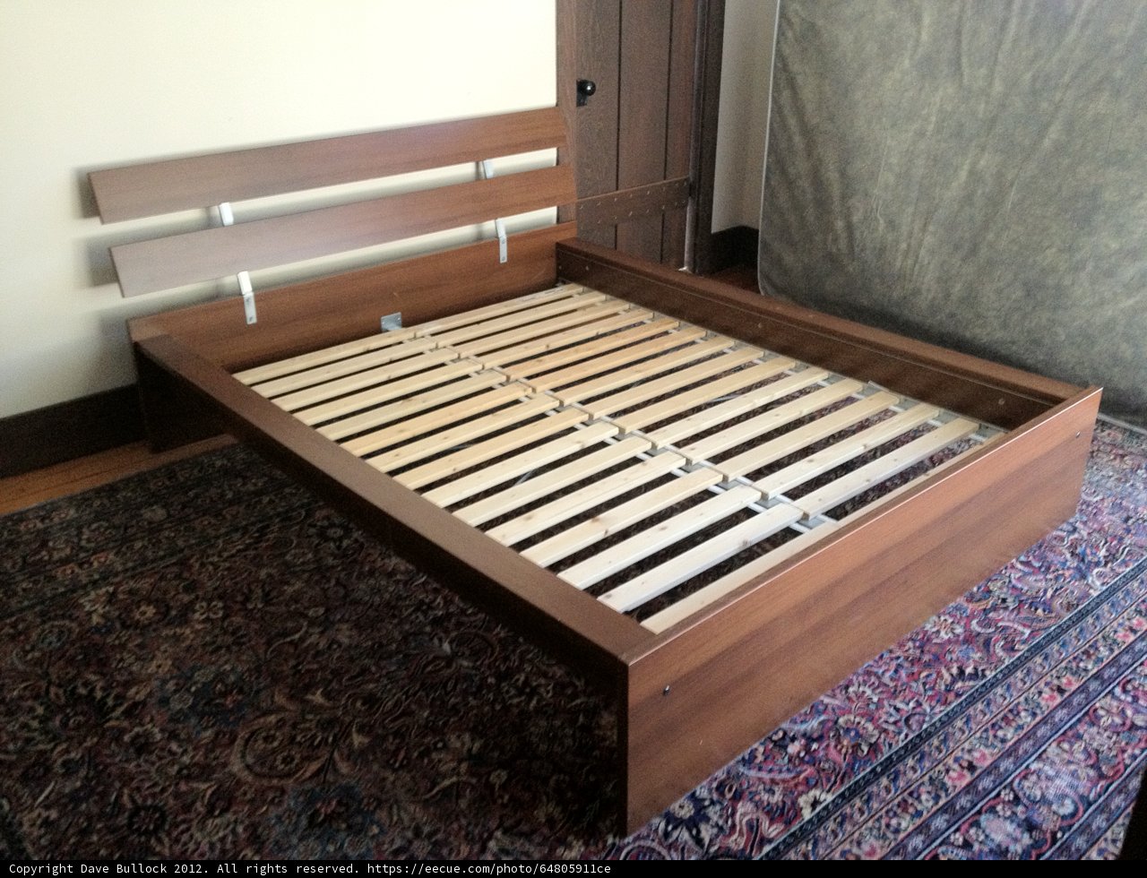 Stained Hardwood Bed Frame with Slats