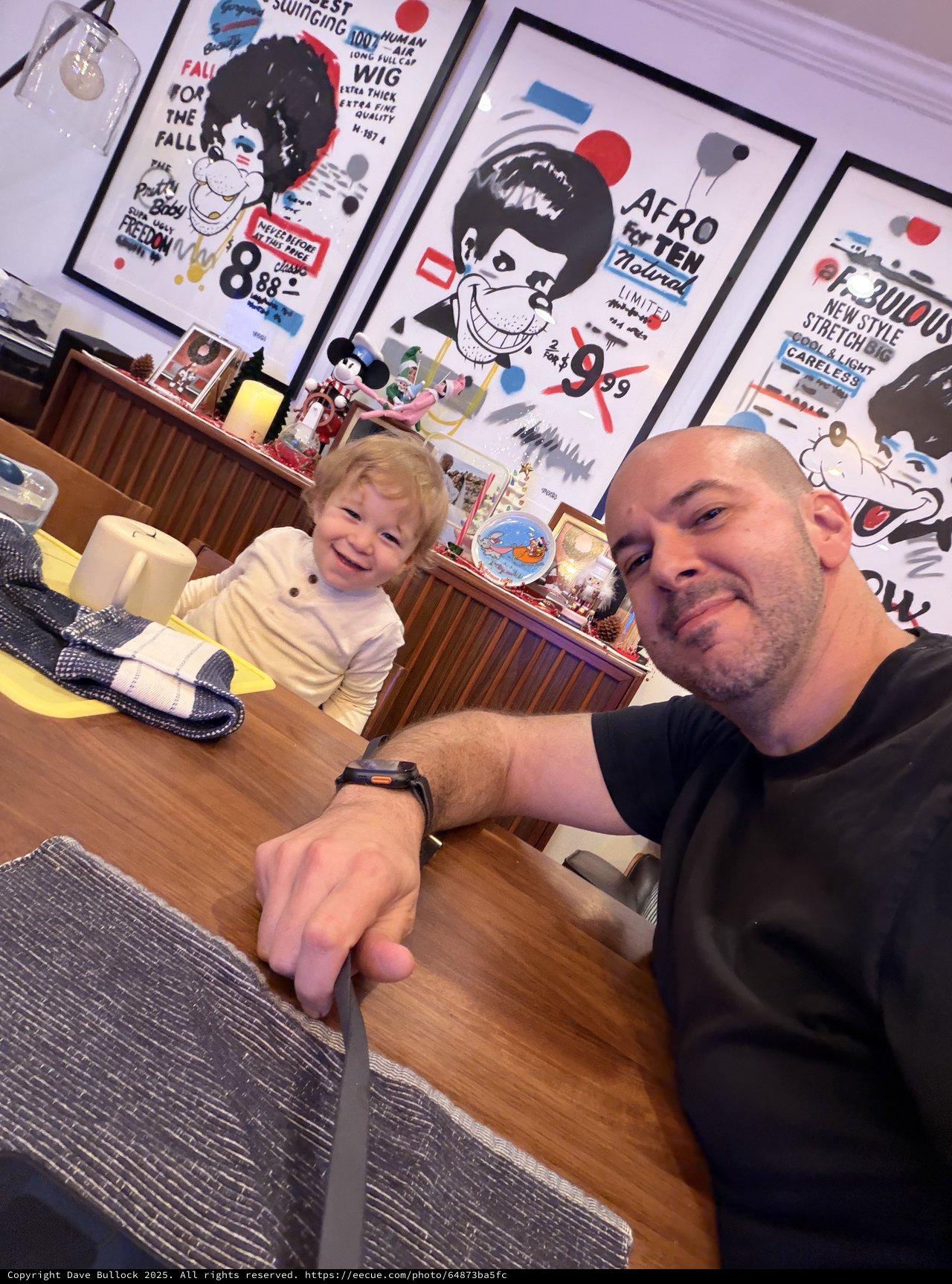 Father and Son Selfie at Home with Pop Art