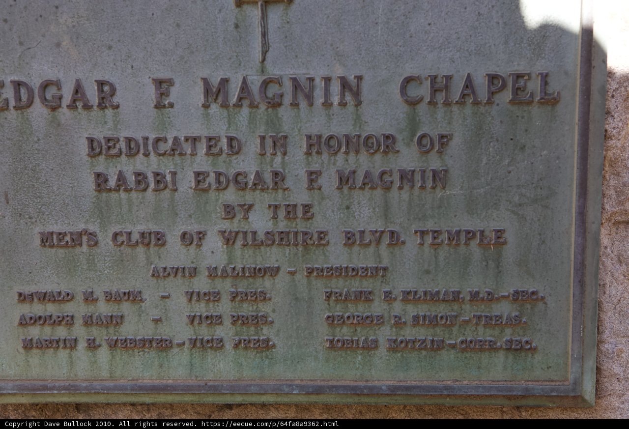 Edgar E Magnin Chapel Plaque
