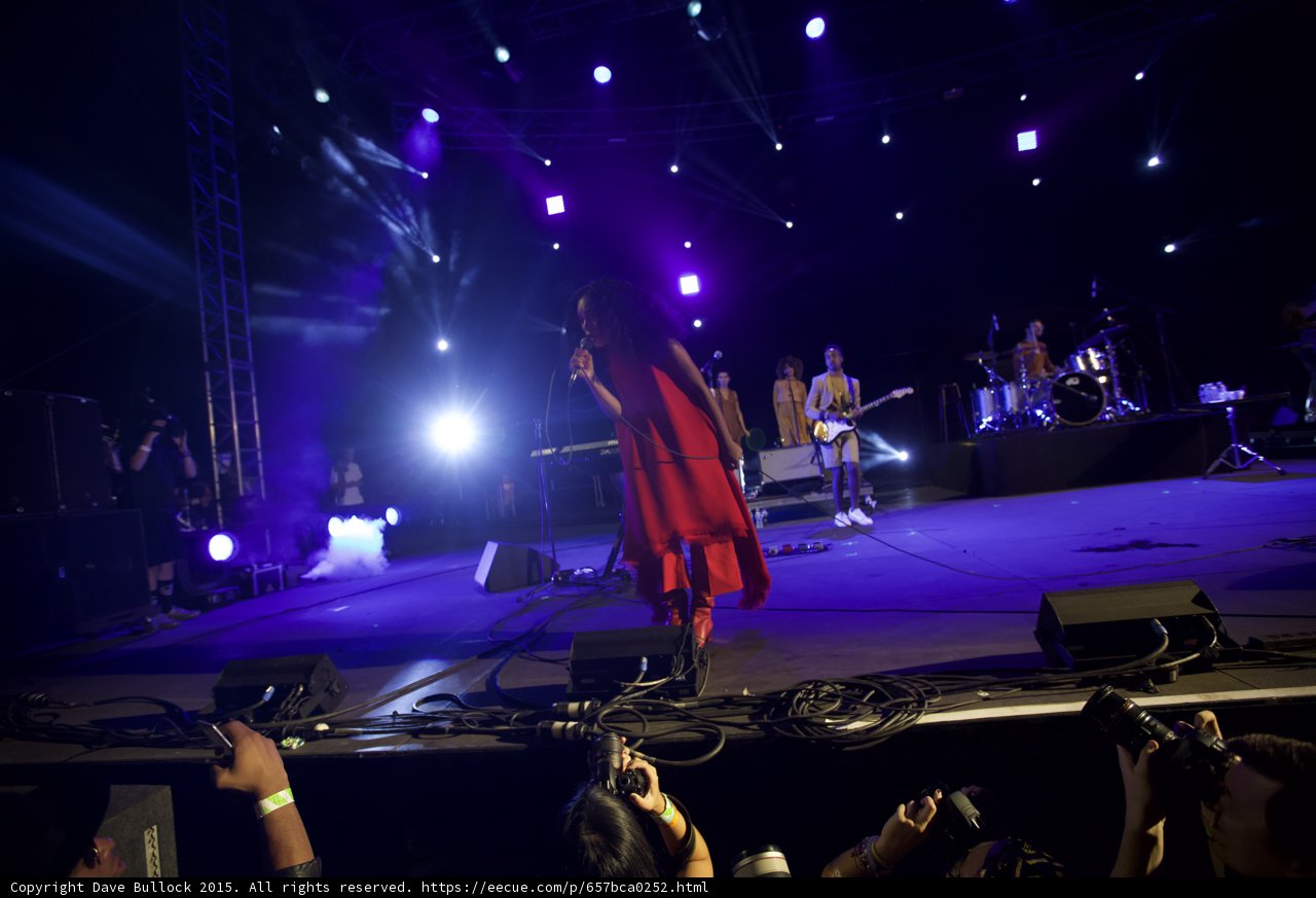 Solange Red Dress Singing Purple Spotlight Band