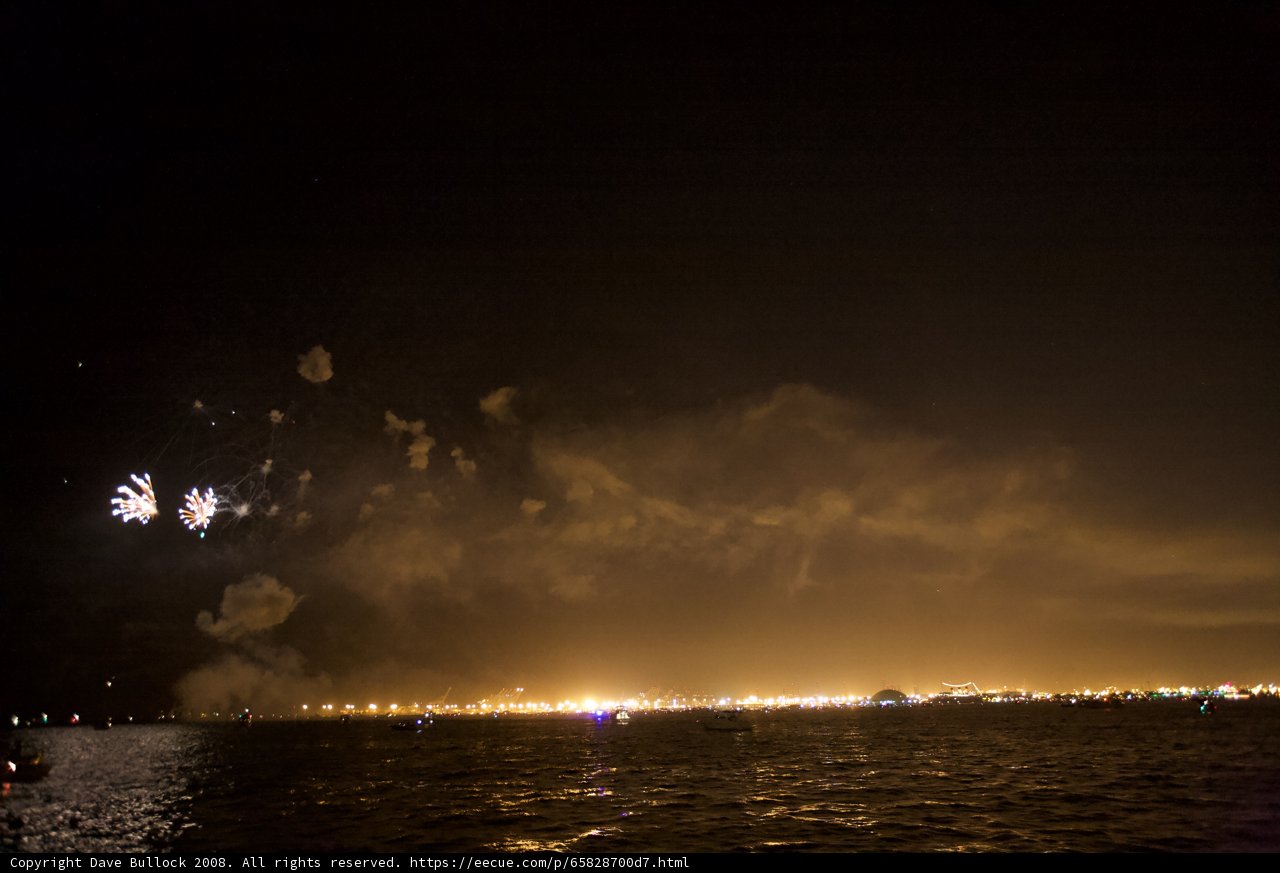 Spectacular Fireworks Show Over the Water at Night