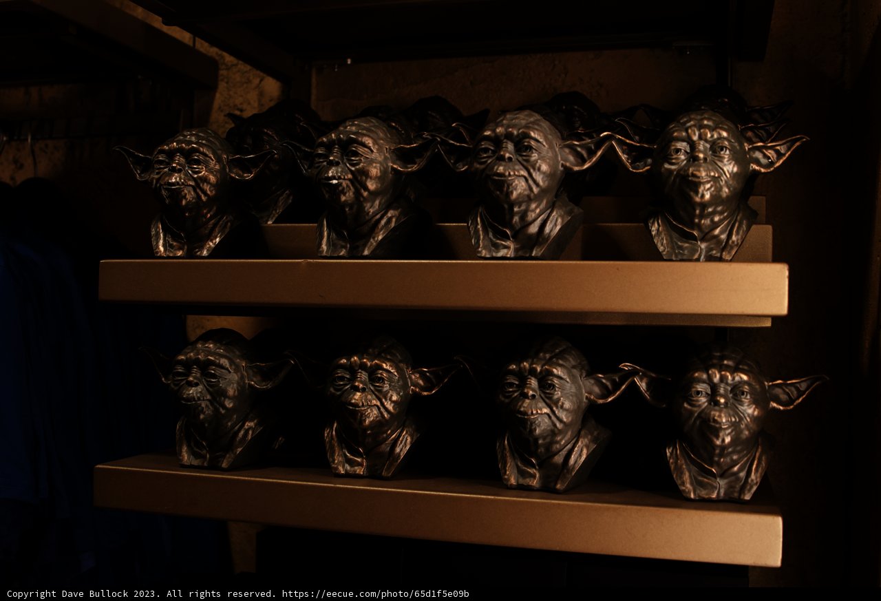 Yoda's Head on Display in a Monastery Shelf