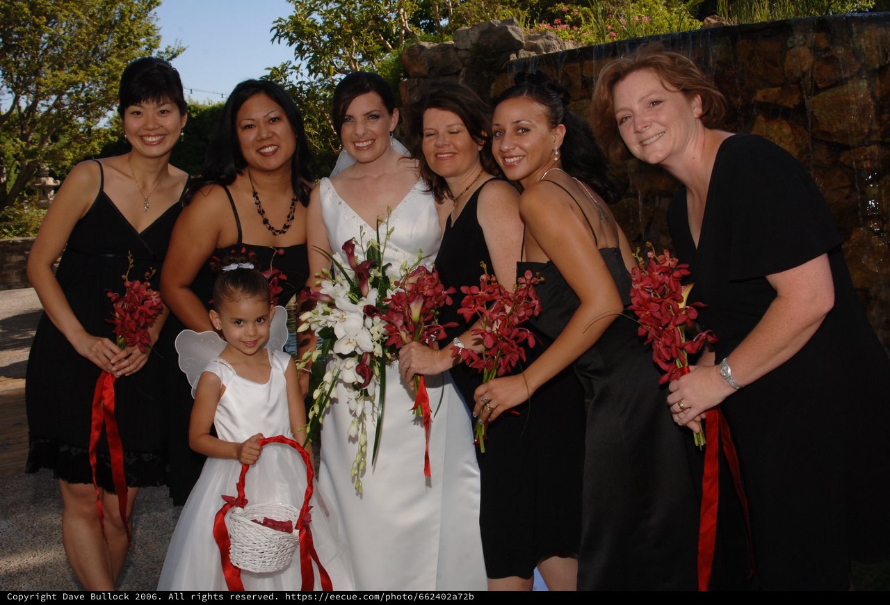 Bride and Bridesmaids Celebrate in Black and White