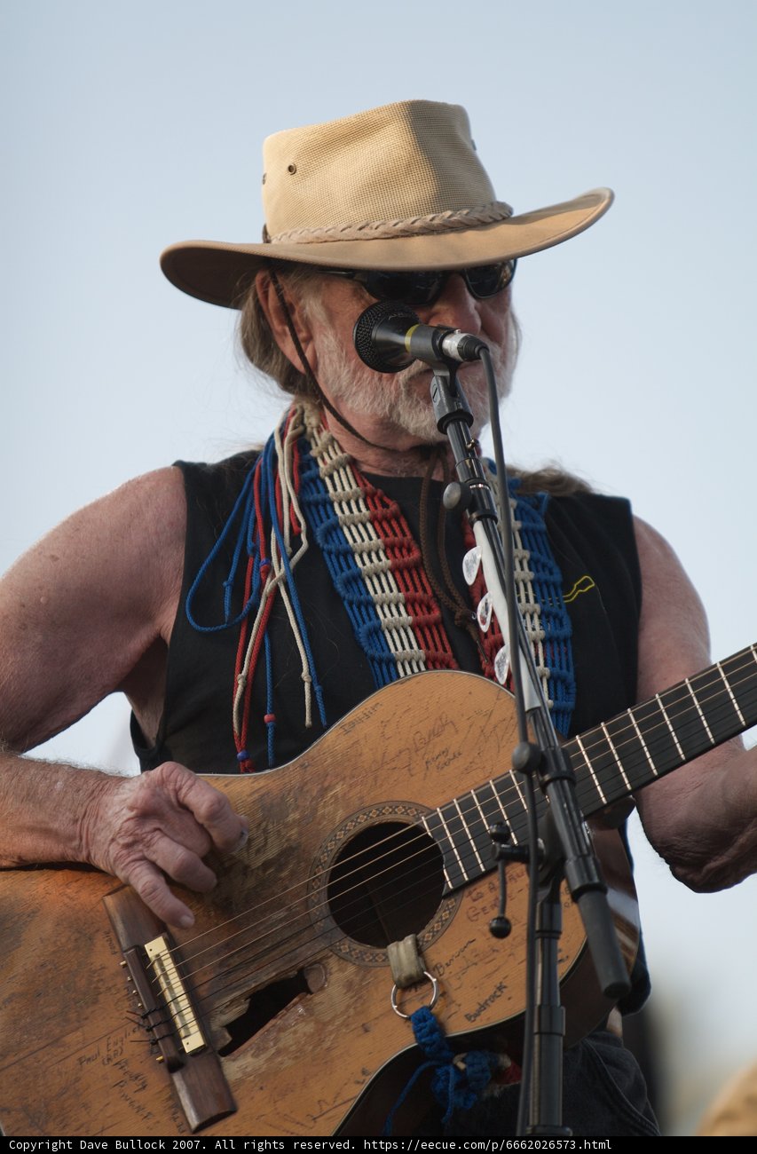 Willie Nelson Plays Under the Blue Sky with His Signature Cowboy Hat