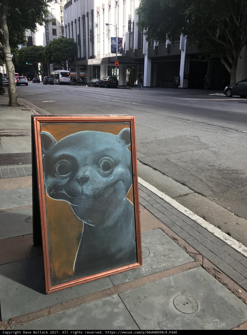 Chalk Cat on a City Walkway