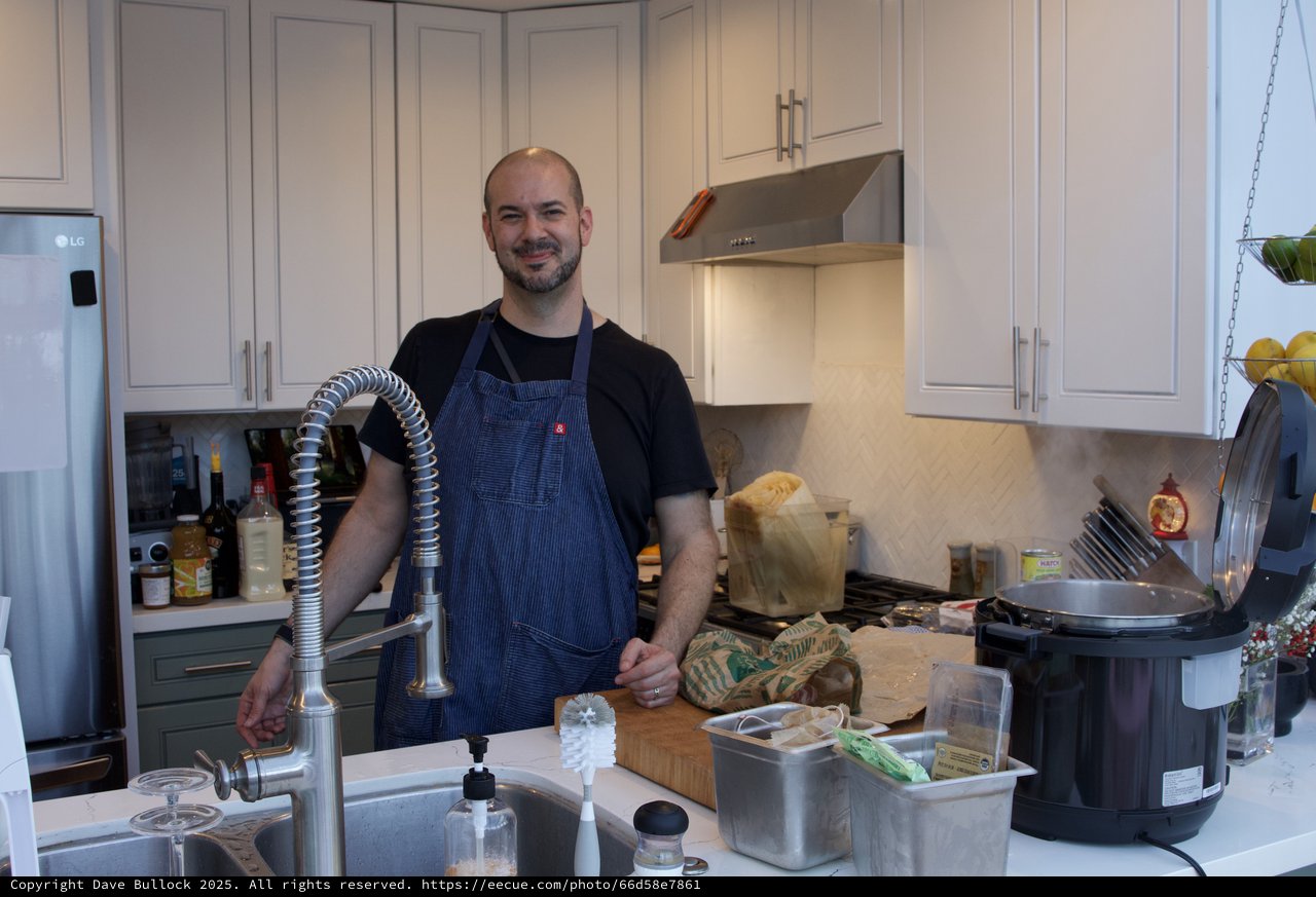 Home Chef Preparing Christmas Eve Dinner in Modern Kitchen