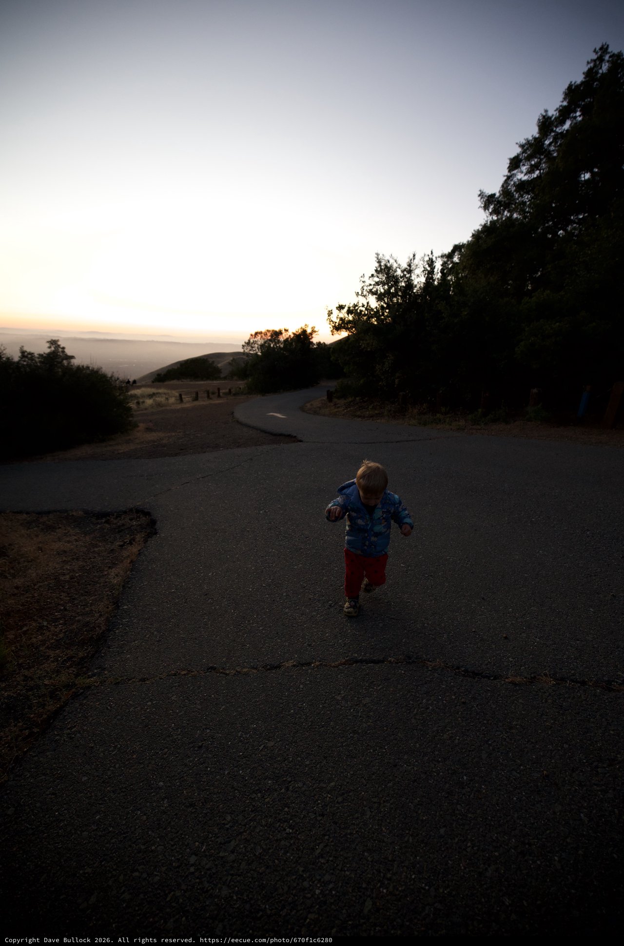 Toddler Running at Dusk on Mount Diablo Road