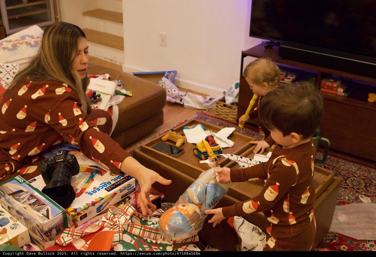 Family Christmas Morning With Matching Pajamas and Presents