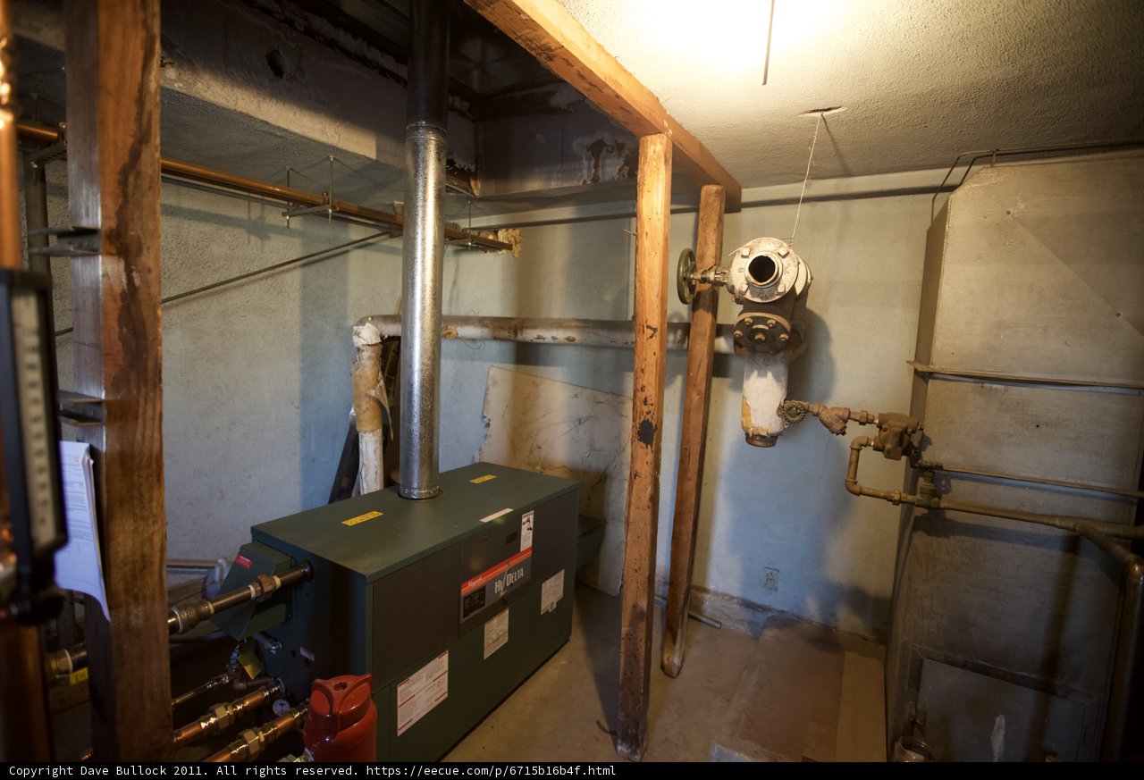 Gas Furnace and Pipes in a Small Room