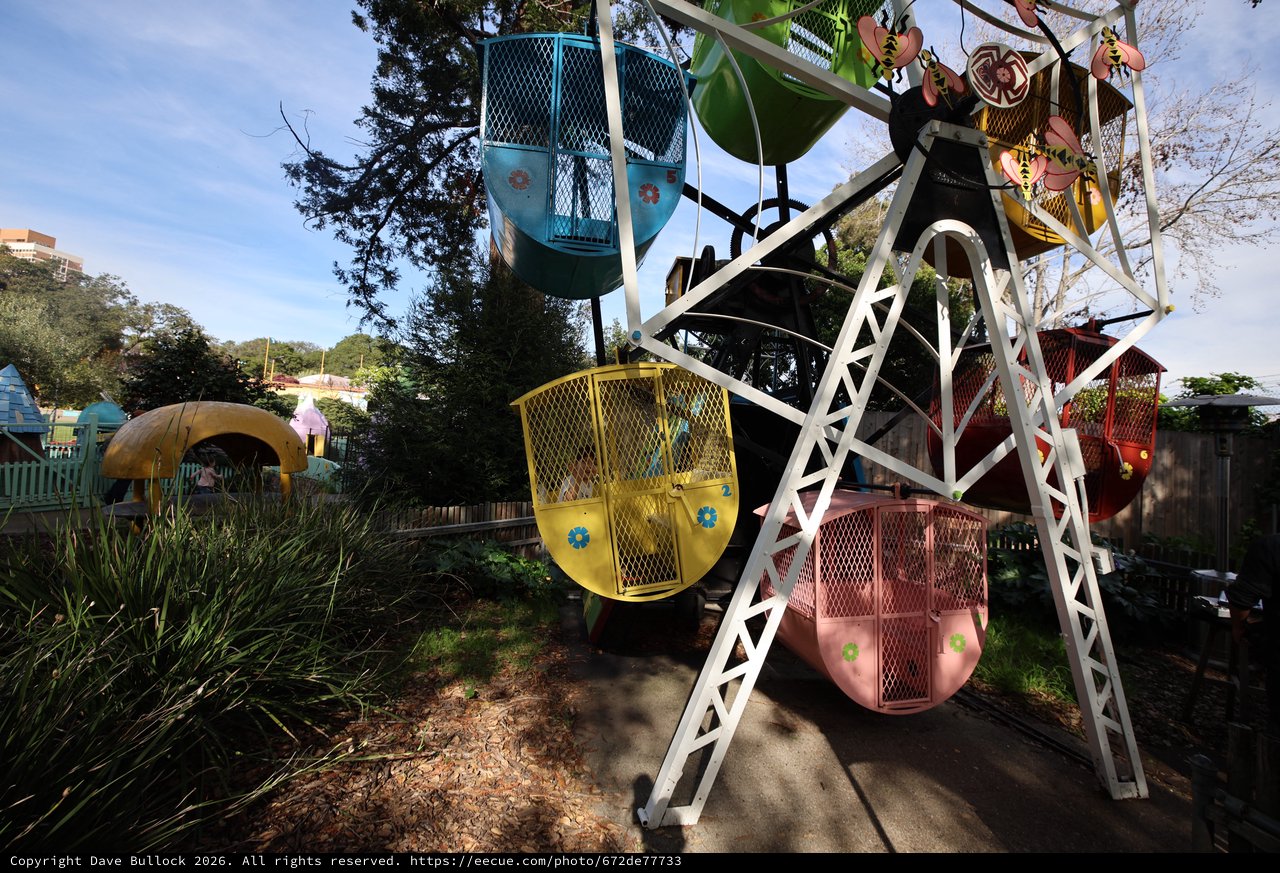 Colorful Ferris Wheel Gondolas at Fantasyland Theme Park