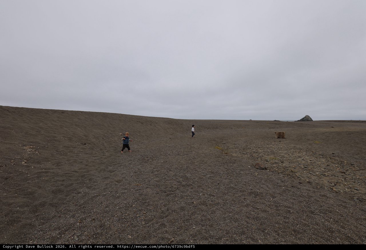 Children Playing on Vast Dark Sand Dunes