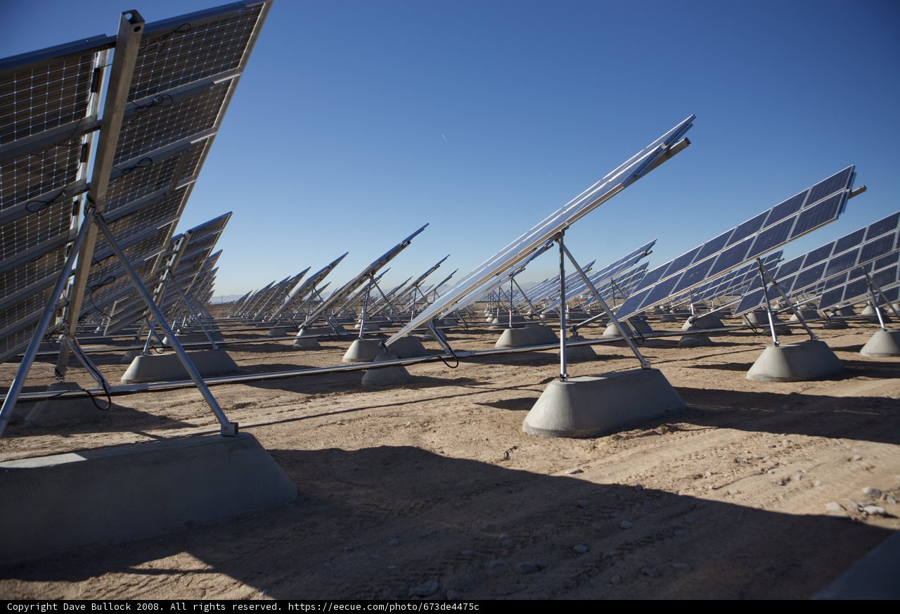 Solar Panels Glistening in the Desert Sun