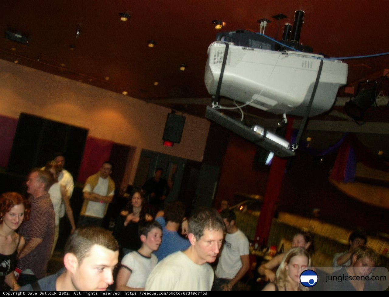 Nightclub Crowd Gathers Around Projector