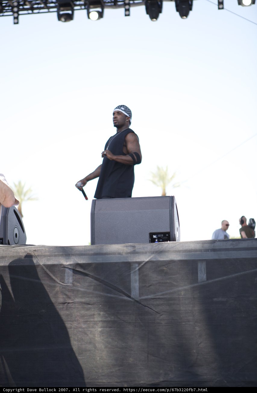 Man addressing the crowd at Coachella Sunday