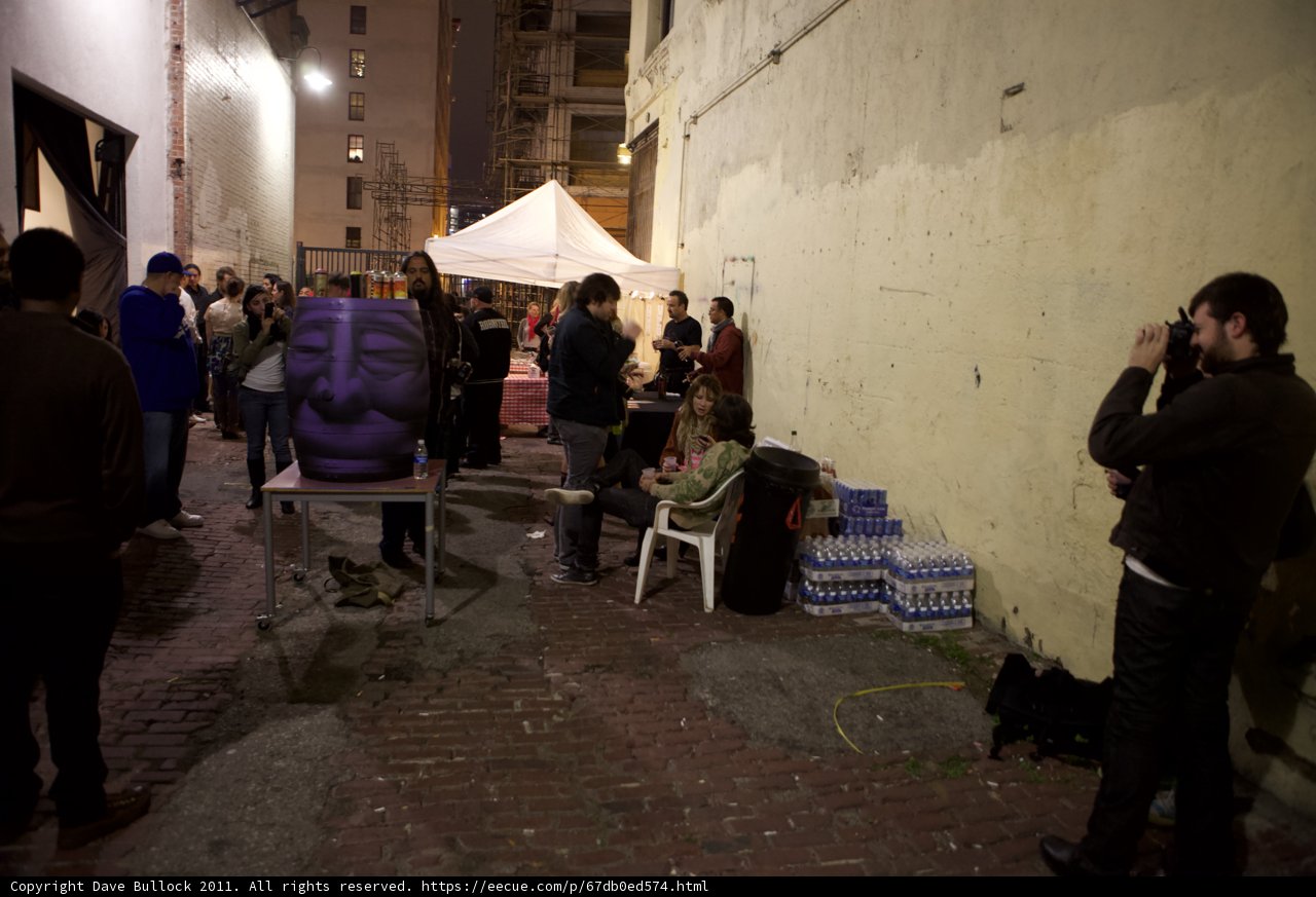 Purple Sculpture Enlivens Downtown Alley