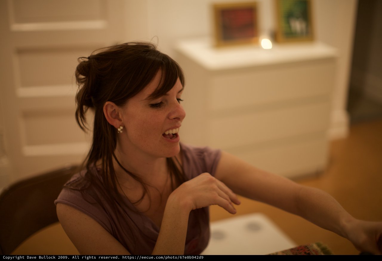 Candid Moment of Joy at an Art Gallery