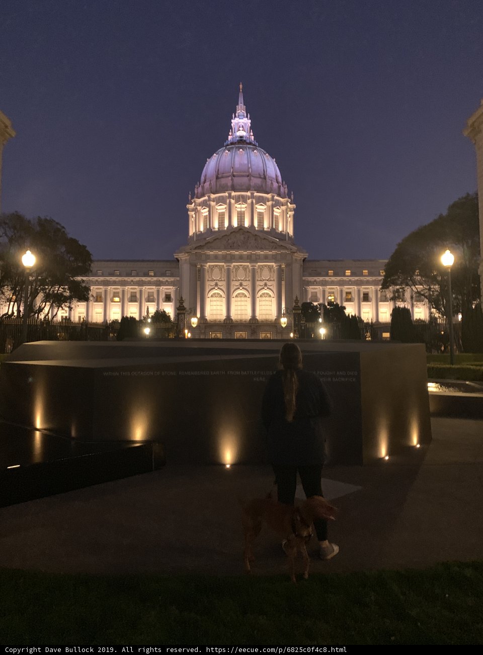 Woman and her Canine Companion in Front of San Francisco City Hall