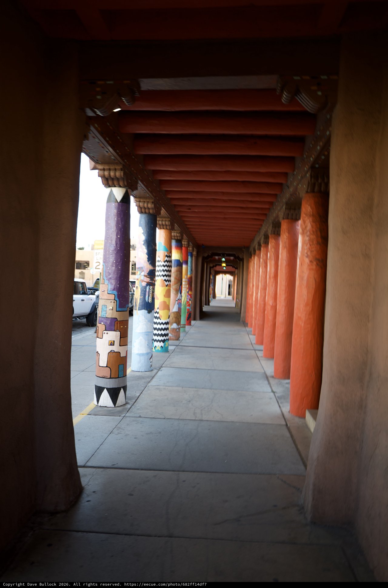 Colorful Native Art Columns at Historic Santa Fe Portal
