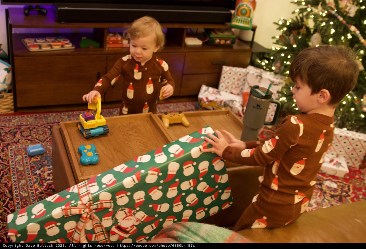 Christmas Morning Joy with Matching Pajamas and Presents