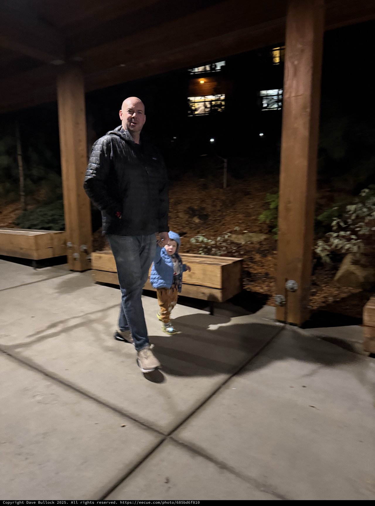 Father and Toddler Strolling at Yosemite After Dark