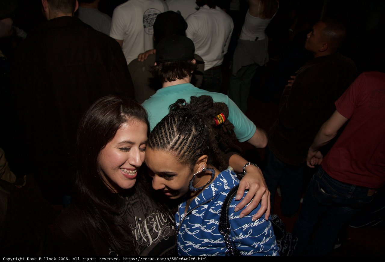 Two Women Embrace on a Night Out