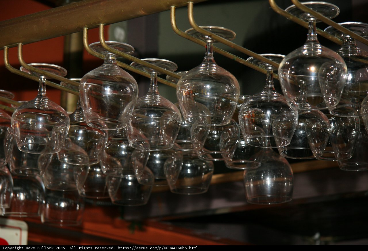 Hanging Wine Glasses at the Pub