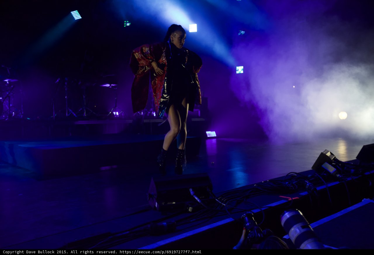 FKA twigs Full Body Wide Blue Purple Lighting Walking Red Brocade Kimono Black Bodysuit Boots Moon Band Heavy Haze Photographer