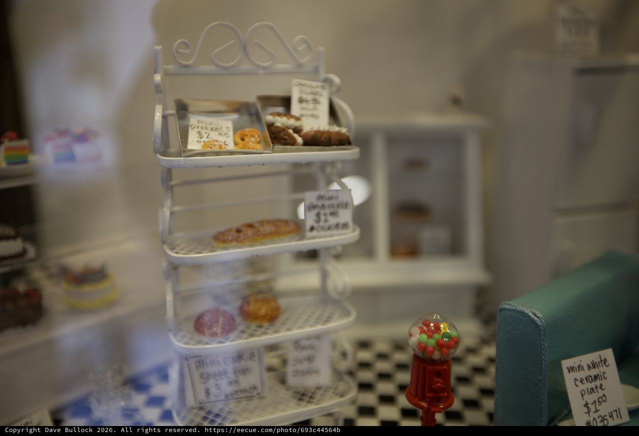 Miniature Bakery Display with Vintage White Tiered Stand