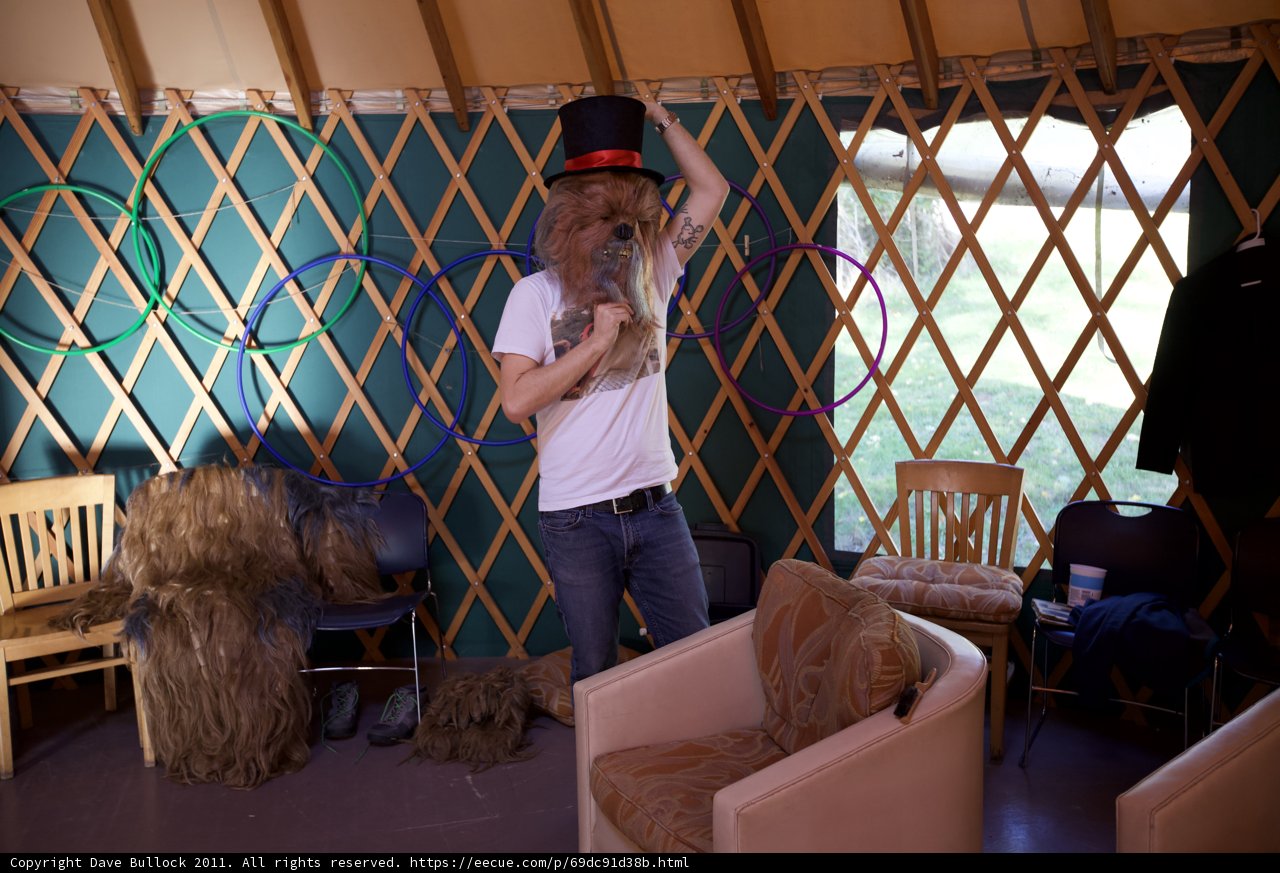 Man and his dog enjoying the yurt life