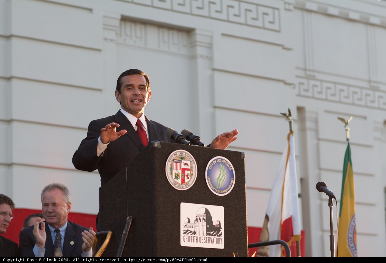 Antonio Villaraigosa Addresses Crowd at Podium