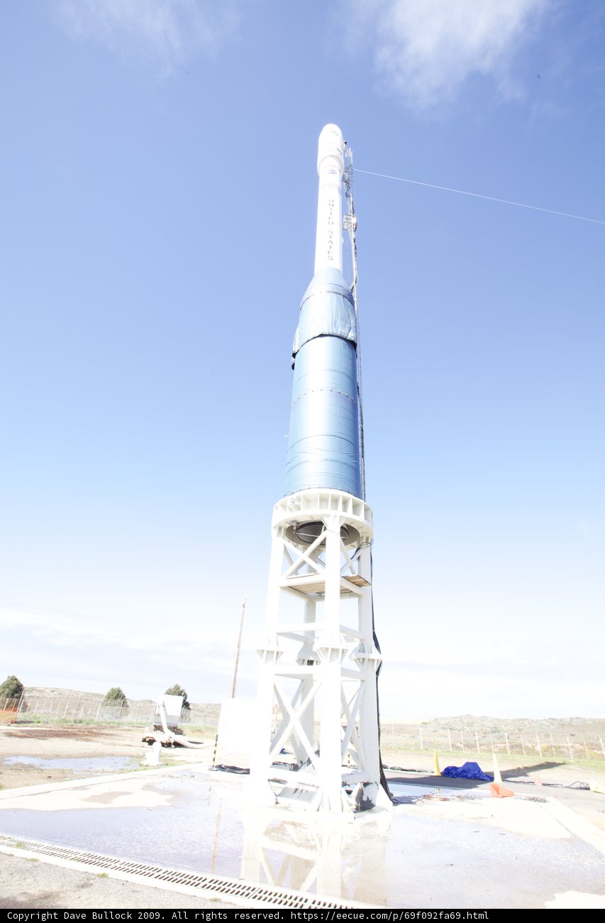 Blue and White Rocket on Display