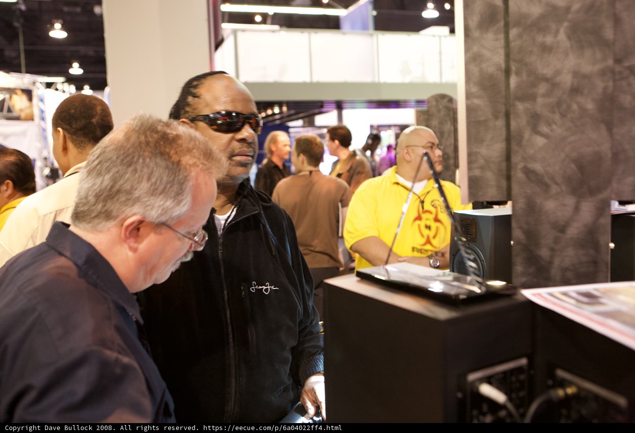 Stevie Wonder checks his computer