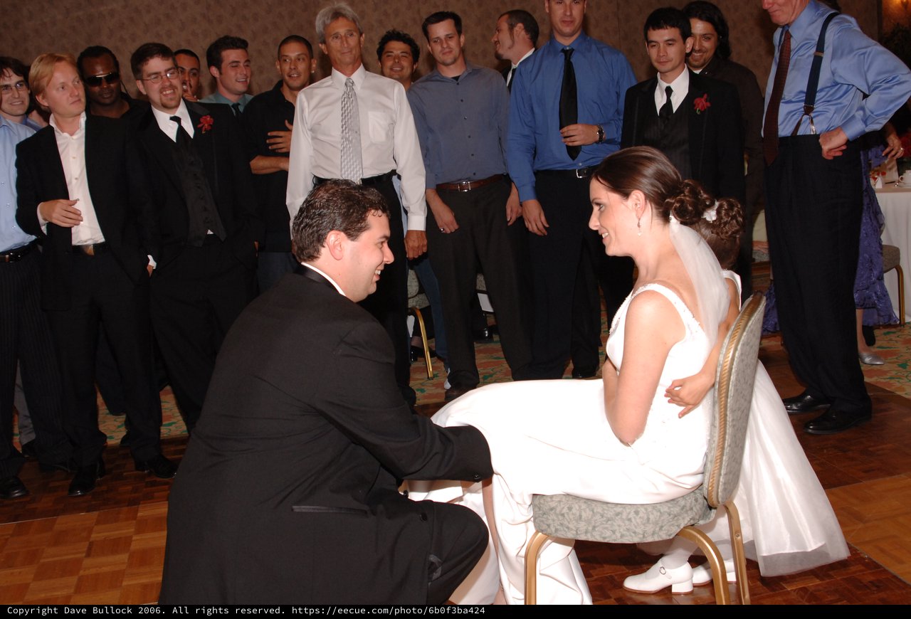 Groom Removes Garter at Lively Wedding Reception