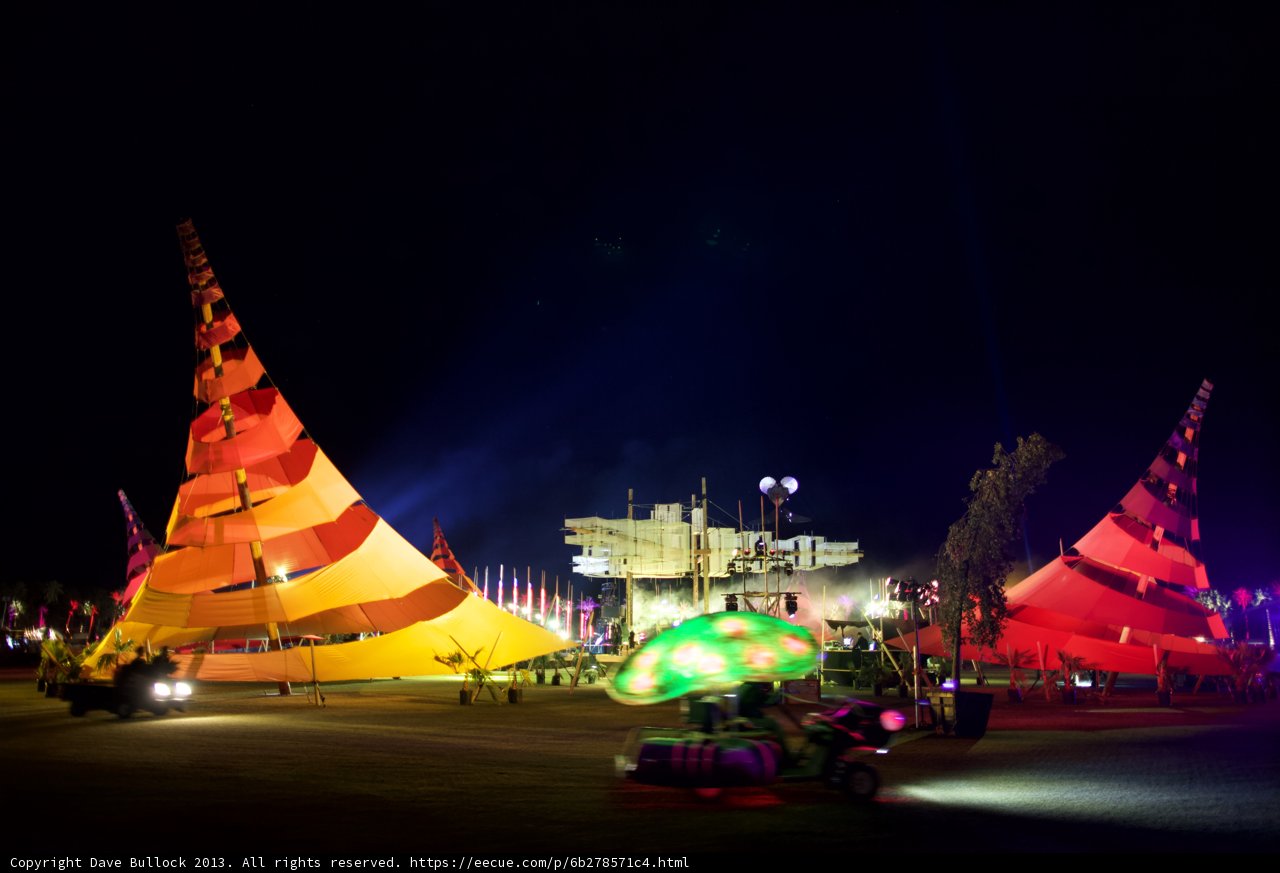Colorful Tent and Car at Night
