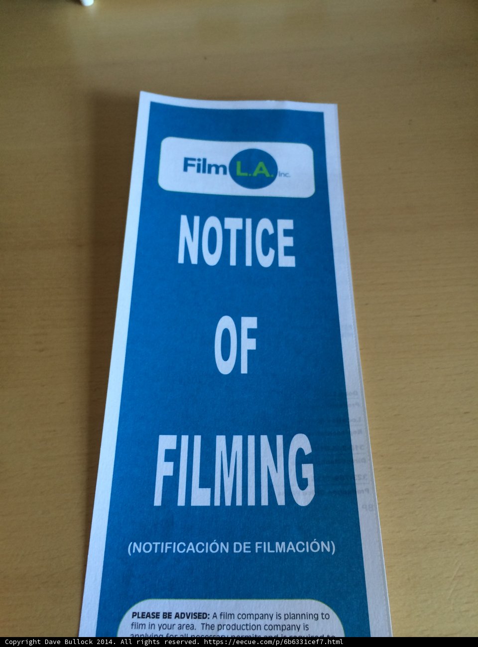 Notice of Filming Advertisement