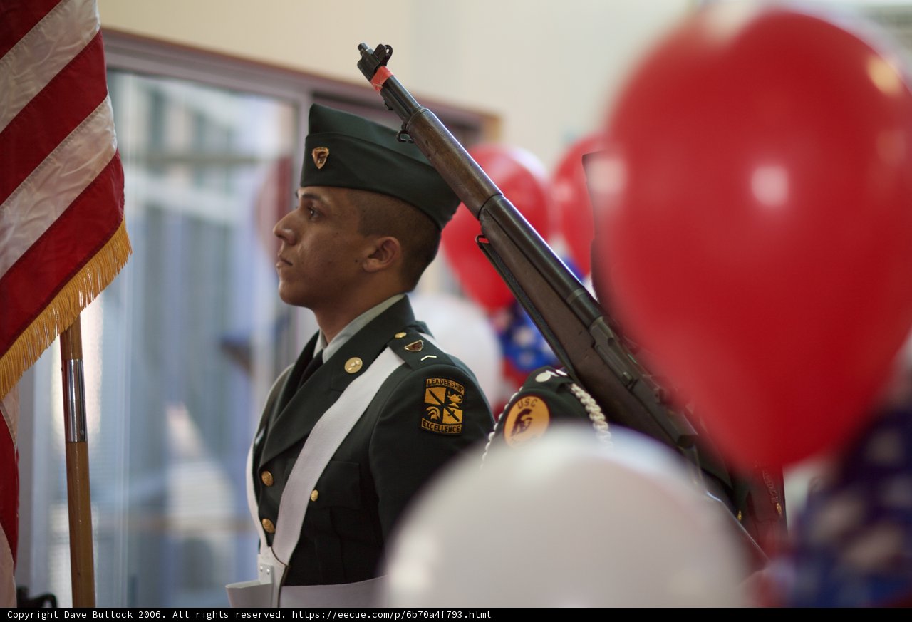 Saluting the flag with balloons